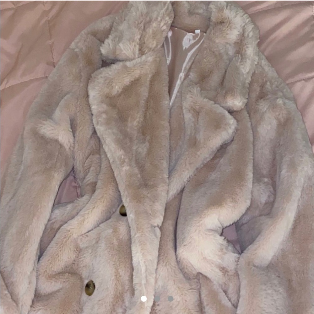 shein blush pink double breasted faux fur coat